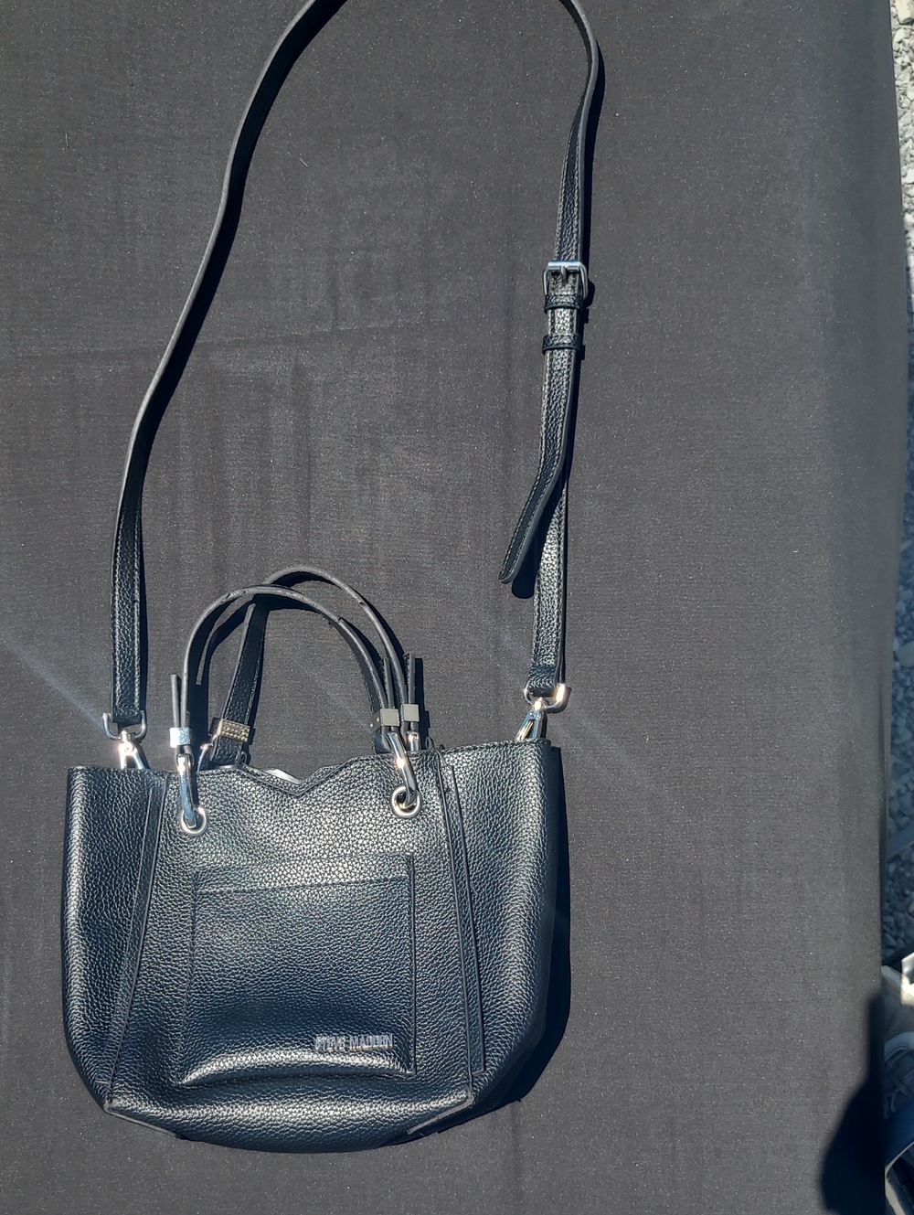 Steve Madden Black Pebbled Faux Leather Bkarta  Crossbody Satchel Handbag Purse